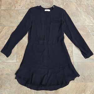 A.L.C. Black 100% Silk Long Sleeve Ruffle Hem Mini Dress Size 4 60114PE